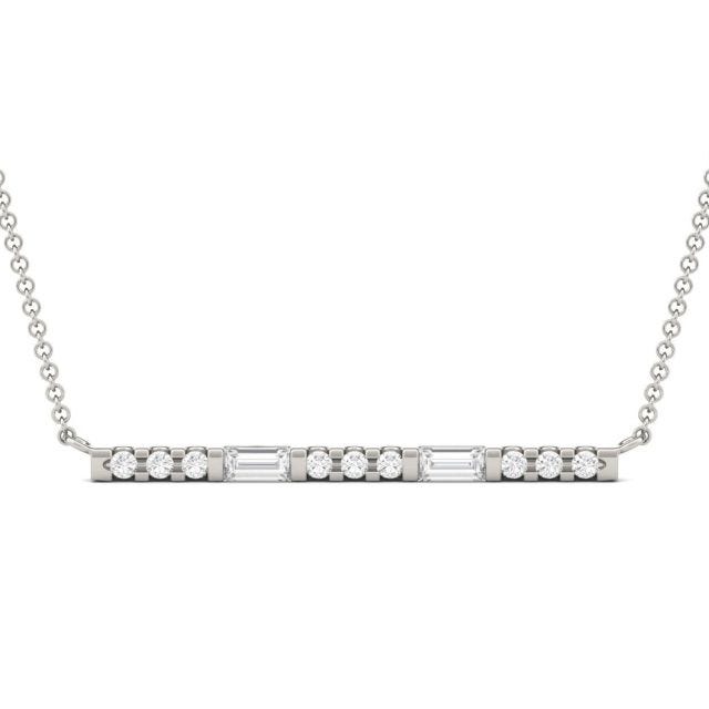 0.37 CTW DEW Straight Baguette Forever One Moissanite Horizontal Fashion Necklace in 14K White Gold