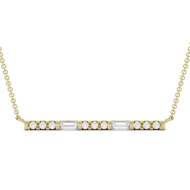 0.37 CTW DEW Straight Baguette Forever One Moissanite Horizontal Fashion Necklace in 14K Yellow Gold