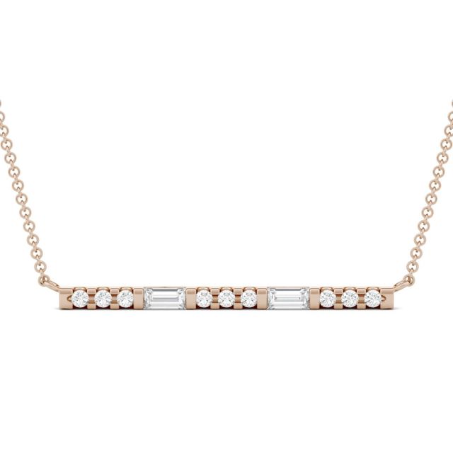 0.37 CTW DEW Straight Baguette Forever One Moissanite Horizontal Fashion Necklace in 14K Rose Gold