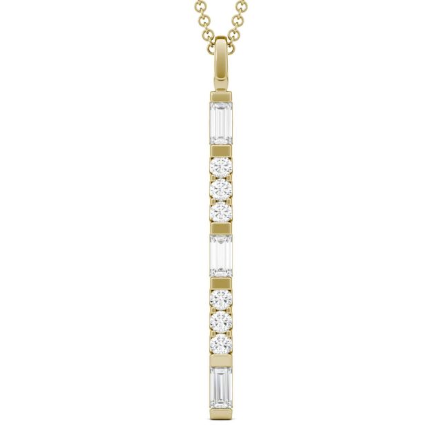 0.50 CTW DEW Straight Baguette Forever One Moissanite Linear Necklace in 14K Yellow Gold