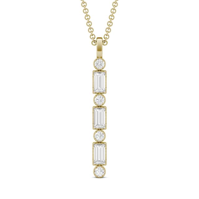0.47 CTW DEW Straight Baguette Forever One Moissanite Linear Milgrain Necklace in 14K Yellow Gold