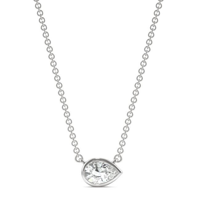 0.44 CTW DEW Pear Forever One Moissanite Signature Bezel Necklace in 14K White Gold