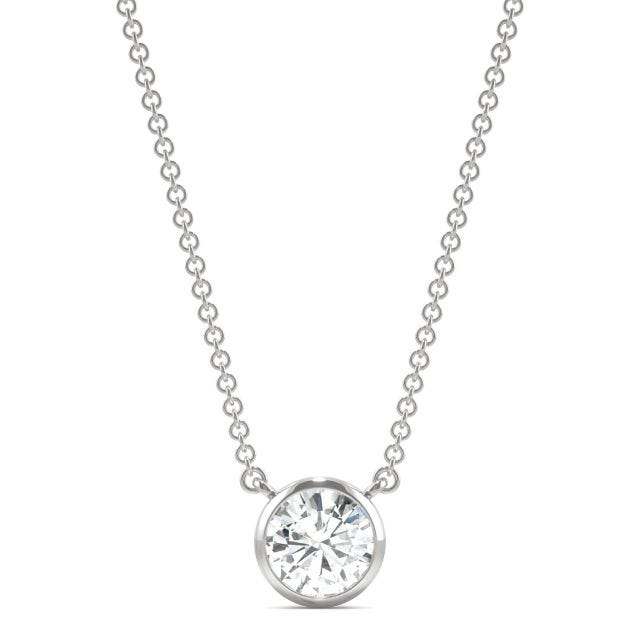 0.81 CTW DEW Round Forever One Moissanite Signature Bezel Necklace in 14K White Gold