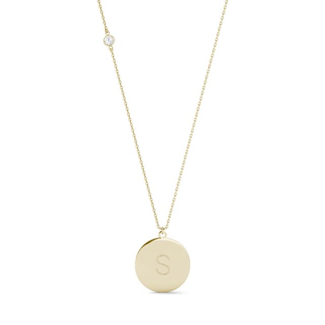 Personalized Block Initial Necklace in 14K Yellow Gold with Forever One Moissanite Accent