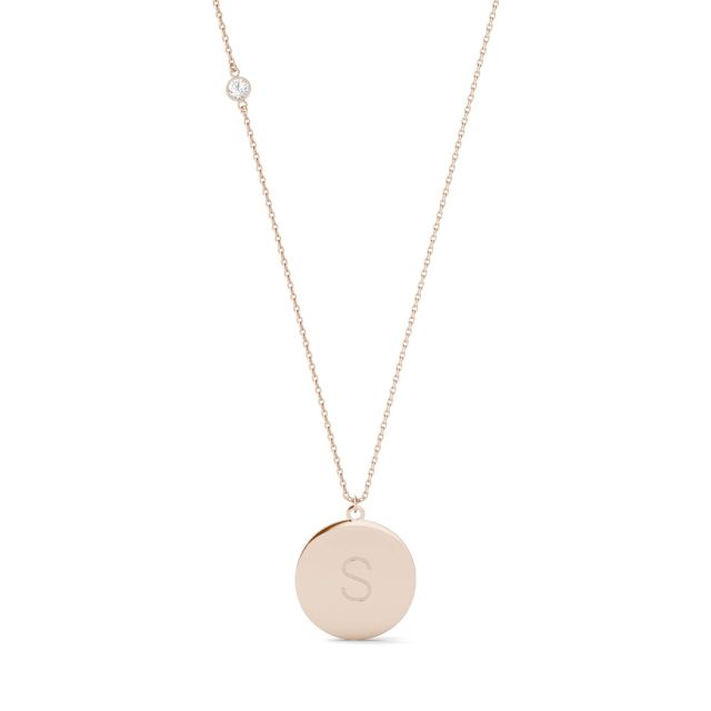Personalized Block Initial Necklace in 14K Rose Gold with Forever One Moissanite Accent