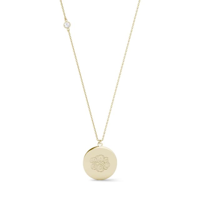 Custom Monogram Necklace in 14K Yellow Gold with Forever One Moissanite Accent