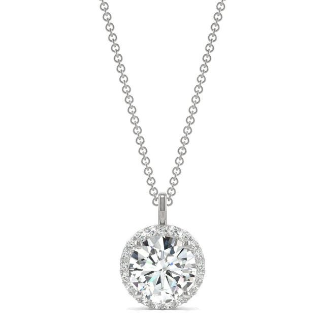 2.13 CTW DEW Round Forever One Moissanite Signature Halo Pendant in 14K White Gold