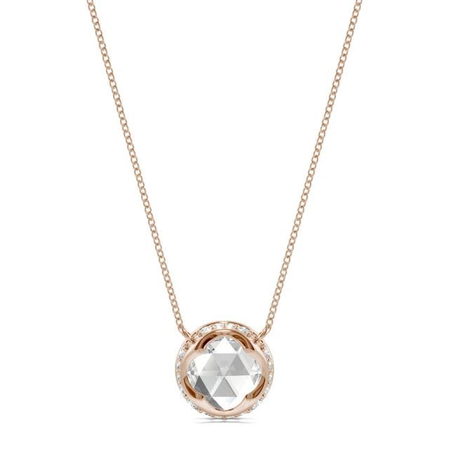 0.61 CTW DEW Round Forever One Moissanite Necklace with Hidden Halo Necklace in 14K Rose Gold