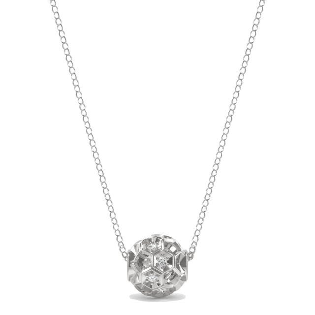 0.05 CTW DEW Round Forever One Moissanite Brilliant Player Small Soccer Necklace 14K White Gold