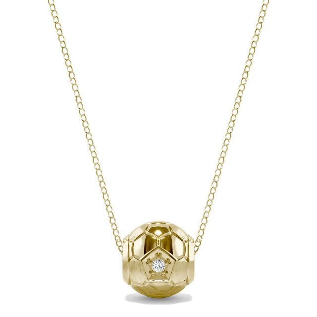 0.03 CTW DEW Round Forever One Moissanite Soccer Ball Solid Charm Necklace 14K Yellow Gold