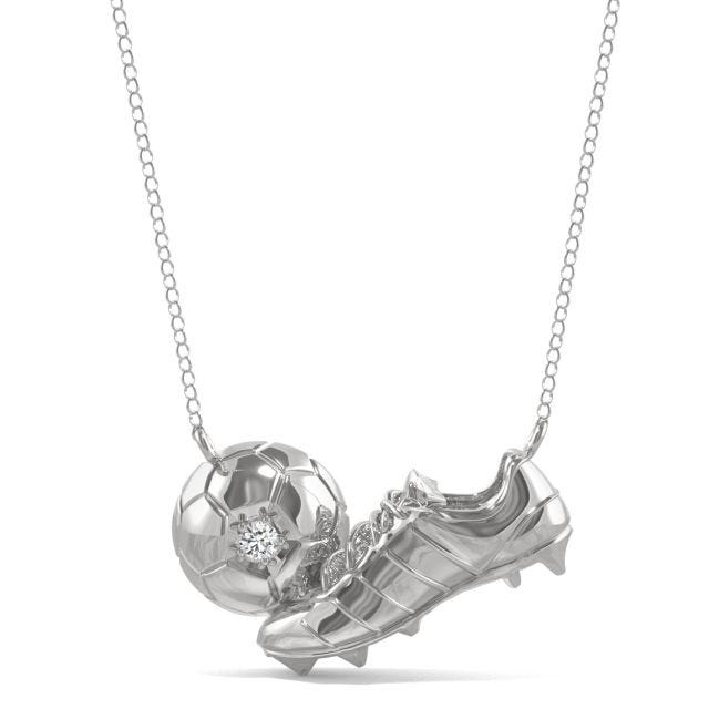 Soccer Inspired Necklace with Moissanite Accent in Sterling Silver