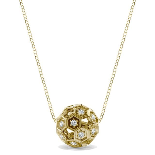 0.10 CTW DEW Round Forever One Moissanite Brilliant Player Small Soccer Necklace 14K Yellow Gold