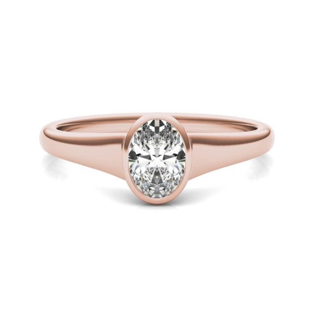 1 CTW Oval Caydia Lab Grown Diamond Signature Tapered Bezel Solitaire Engagement Ring 18K Rose Gold
