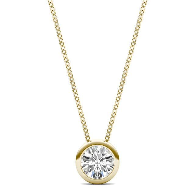 1/2 CTW Round Caydia Lab Grown Diamond Bezel Set Solitaire Necklace 18K Yellow Gold