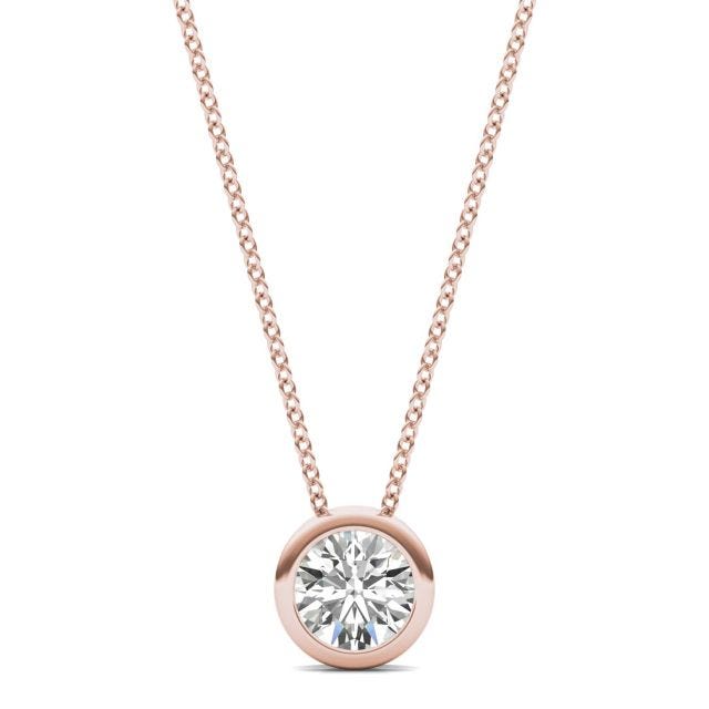 1/2 CTW Round Caydia Lab Grown Diamond Bezel Set Solitaire Necklace 18K Rose Gold