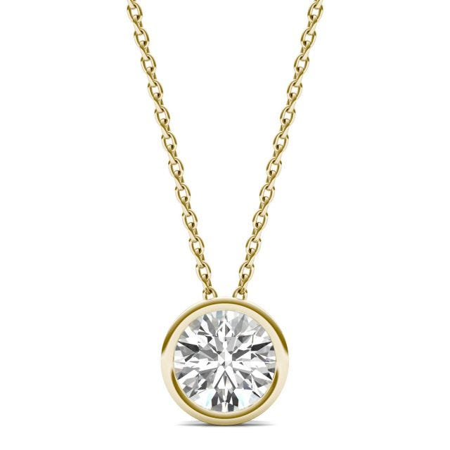 1 CTW Round Caydia Lab Grown Diamond Bezel Set Solitaire Necklace 14K Yellow Gold
