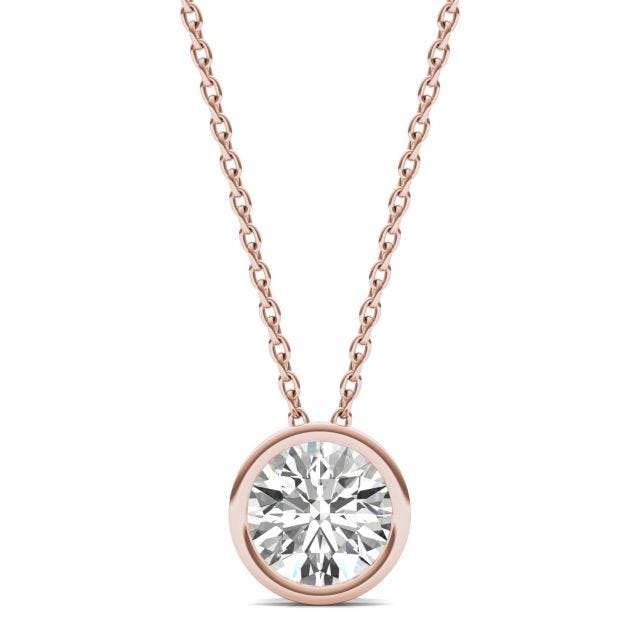 1 CTW Round Caydia Lab Grown Diamond Bezel Set Solitaire Necklace 14K Rose Gold