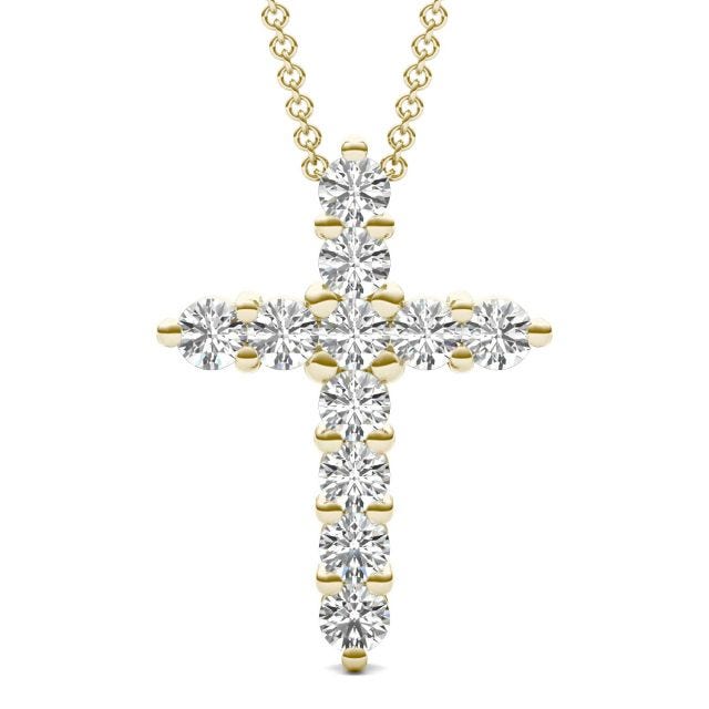 1 1/10 CTW Round Caydia Lab Grown Diamond Cross Necklace 14K Yellow Gold