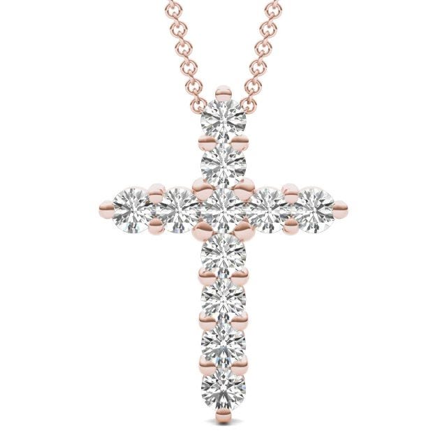 1 1/10 CTW Round Caydia Lab Grown Diamond Cross Necklace 18K Rose Gold