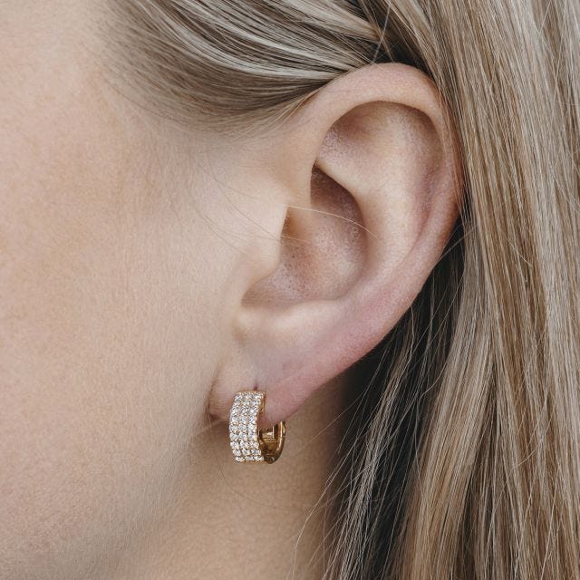 1/2 CTW Round Caydia Lab Grown Diamond Three Row Huggie Hoop Earrings 14K White Gold 