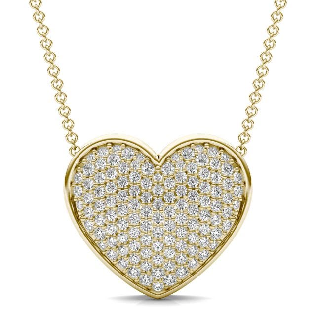 7/8 CTW Round Caydia Lab Grown Diamond Signature Pave Heart Necklace 18K Yellow Gold
