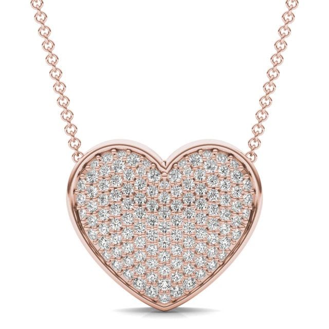 7/8 CTW Round Caydia Lab Grown Diamond Signature Pave Heart Necklace 18K Rose Gold
