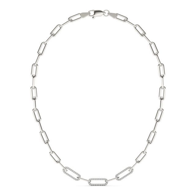 1 1/6 CTW Round Caydia Lab Grown Diamond 18in Alternating Chain Link Necklace 14K White Gold