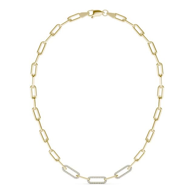 1 1/6 CTW Round Caydia Lab Grown Diamond 18in Alternating Chain Link Necklace 14K Yellow Gold