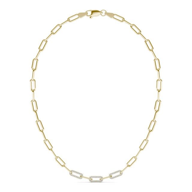 7/8 CTW Round Caydia Lab Grown Diamond 36in Alternating Chain Link Necklace 14K Yellow Gold