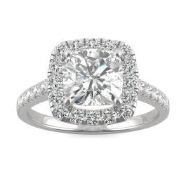 2.60 CTW DEW Cushion Forever One Moissanite Halo Engagement Ring in 14K White Gold
