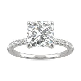 2.52 CTW DEW Cushion Forever One Moissanite Side Stone Engagement Ring ...