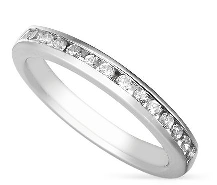The Arvada anniversary ring features channel-set moissanite stones