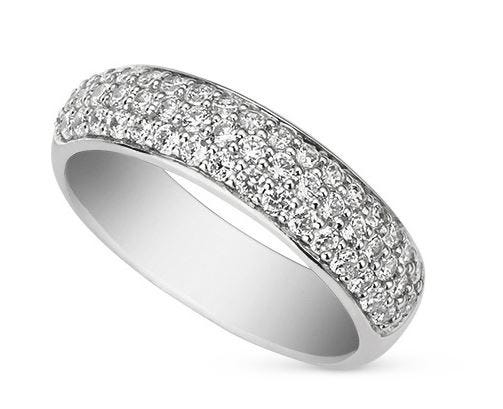 The Hebron ring, available on Moissanite.com, is an example of a pave anniversary band.