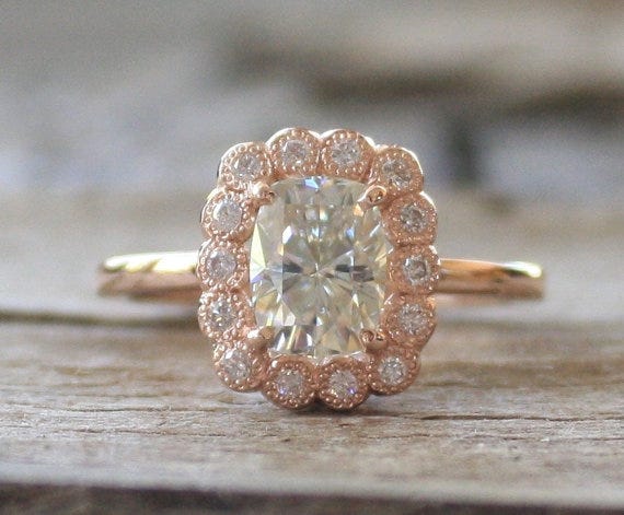 Radiant Cut Moissanite Diamond Engagement Ring, Studio1040 on Etsy, $2,100