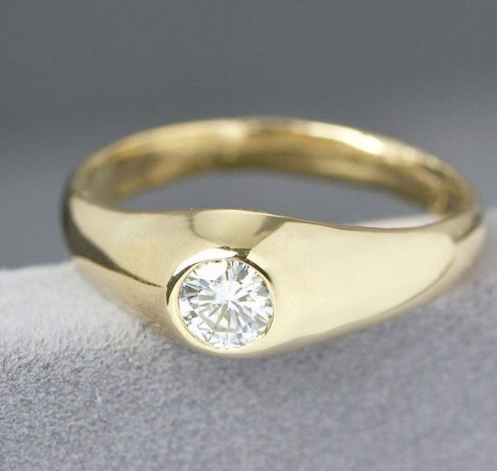 10K Yellow Gold Men’s Ring – Round Bezel Set Moissanite Ring, TheJewelryGirlsPlace on Etsy, from $499.96