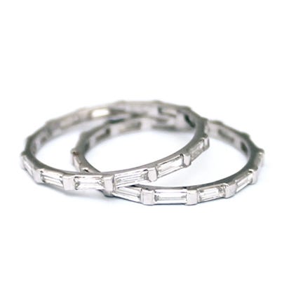 This baguette eternity band by Heidi Gibson can be made with either moissanite or diamond stones