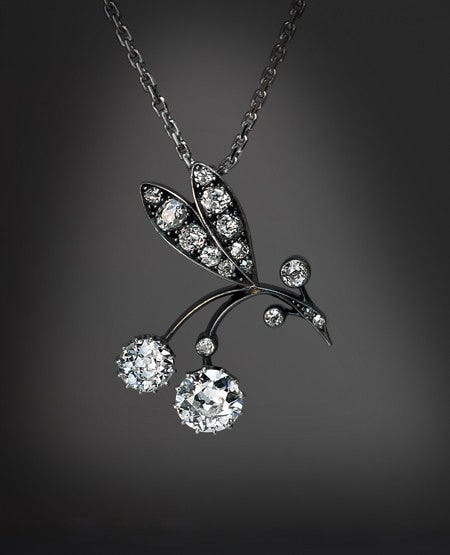 Art Nouveau Antique Diamond “Berry Branch” Pendant Necklace, dated 1900-1909, RomanovRussiacom on Etsy, $9,850
