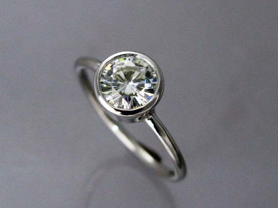 Moissanite Engagement Ring in Polished Platinum, LichenAndLychee on Etsy, from $1,180