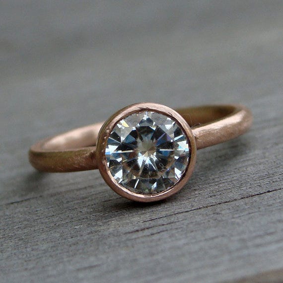 Moissanite Solitaire Engagement Ring in 14k Rose Gold, McFarlandDesigns on Etsy, $1,868
