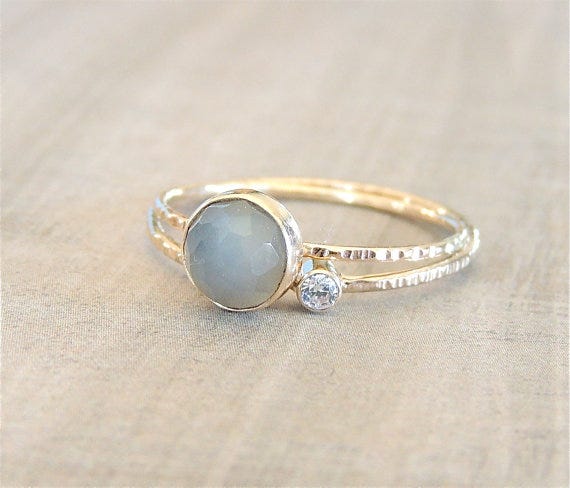 A moissanite & moonstone ring, Luxuring on Etsy, $204