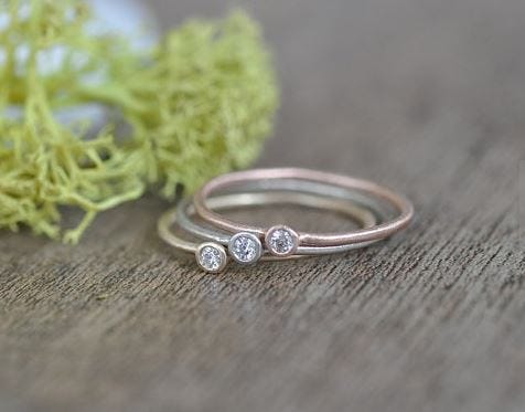 Rose, Yellow, and White Gold Stacking Rings, Porter Gulch, $510