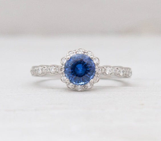 Chatham Sapphire & Conflict Free Diamond or Moissanite Ring, TimelessTreasures on Etsy, from $1,550 