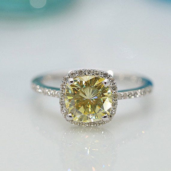 Limited Edition Rare Canary Yellow Moissanite Ring, Fire & Brilliance, from $1,285
