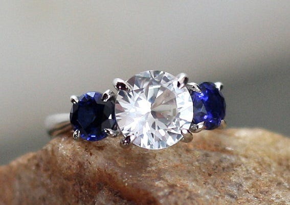 Moissanite & blue sapphire ring, WanLoveDesigns, from $1,495 