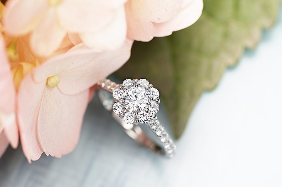The Fazio cluster engagement ring from Moissanite.com