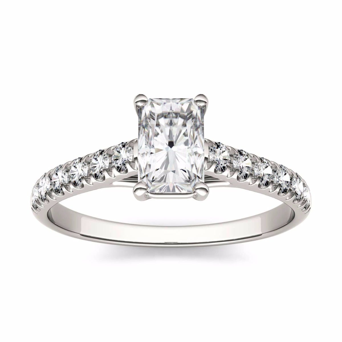 Forever One Radiant Moissanite Solitaire with Side Accents Engagement Ring