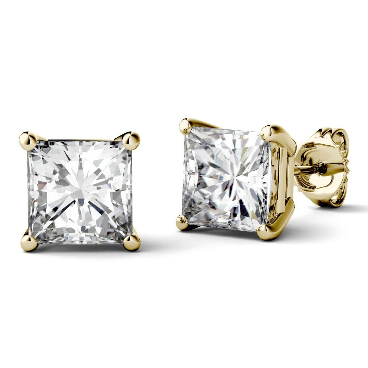 Forever One Princess Moissanite Four Prong Solitaire Stud Earring